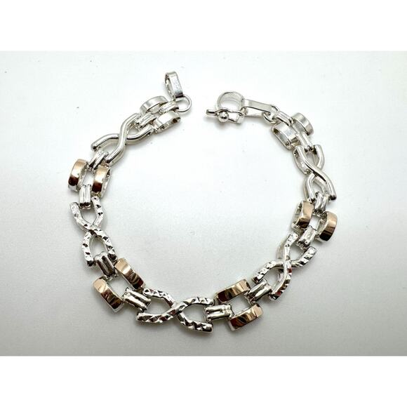 Designer Peruvian Sterling Silver 950 and 18K Gold Inlay Bracelet - 7.5” - Picture 3 of 6